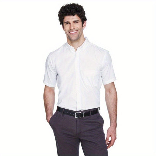 CORE365 88194 Men's Optimum Short Sleeve Twill Shirt - Breathable Resin & Artificial Crystal Embellished Fabric, Classic Fit with Structured Shoulders,