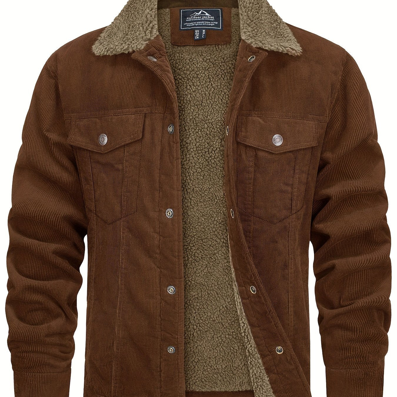 Men's Winter Fleece Jacket with Thick, Comfortable and Stiff Fabric, Warm Inner Lining, Multi-Pocket, Adjustable Cuff Collar,