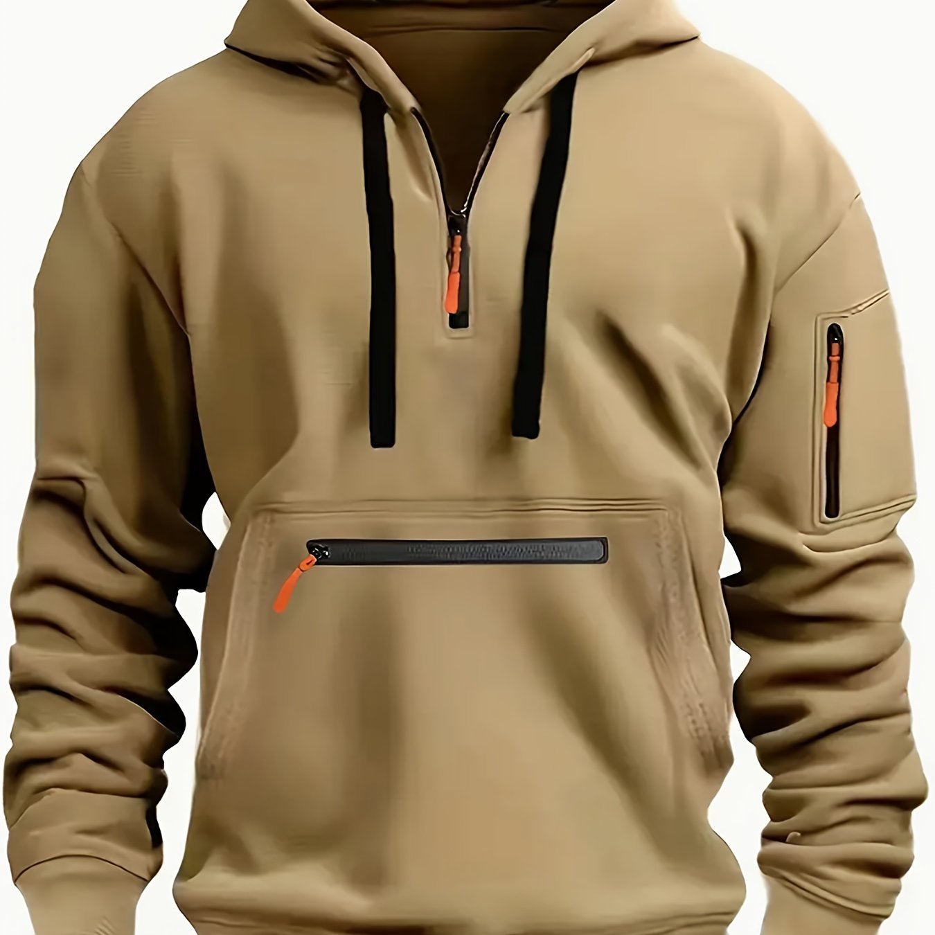 Thick, Warm, Oversized Men's Casual Zip-Up Hoodie - Kangaroo Pocket, Polyester Blend - Fall and Winter