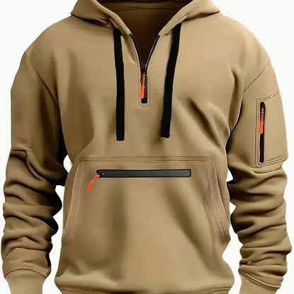 Thick, Warm, Oversized Men's Casual Zip-Up Hoodie - Kangaroo Pocket, Polyester Blend - Fall and Winter