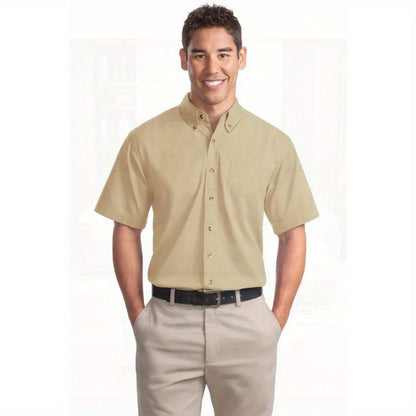 Port Authority Men's Short Sleeve Twill Shirt S500T - 5-Ounce Heavyweight 100%, Wrinkle-Resistant & Easy-Care, Classic Pointed Collar with Horn Buttons,