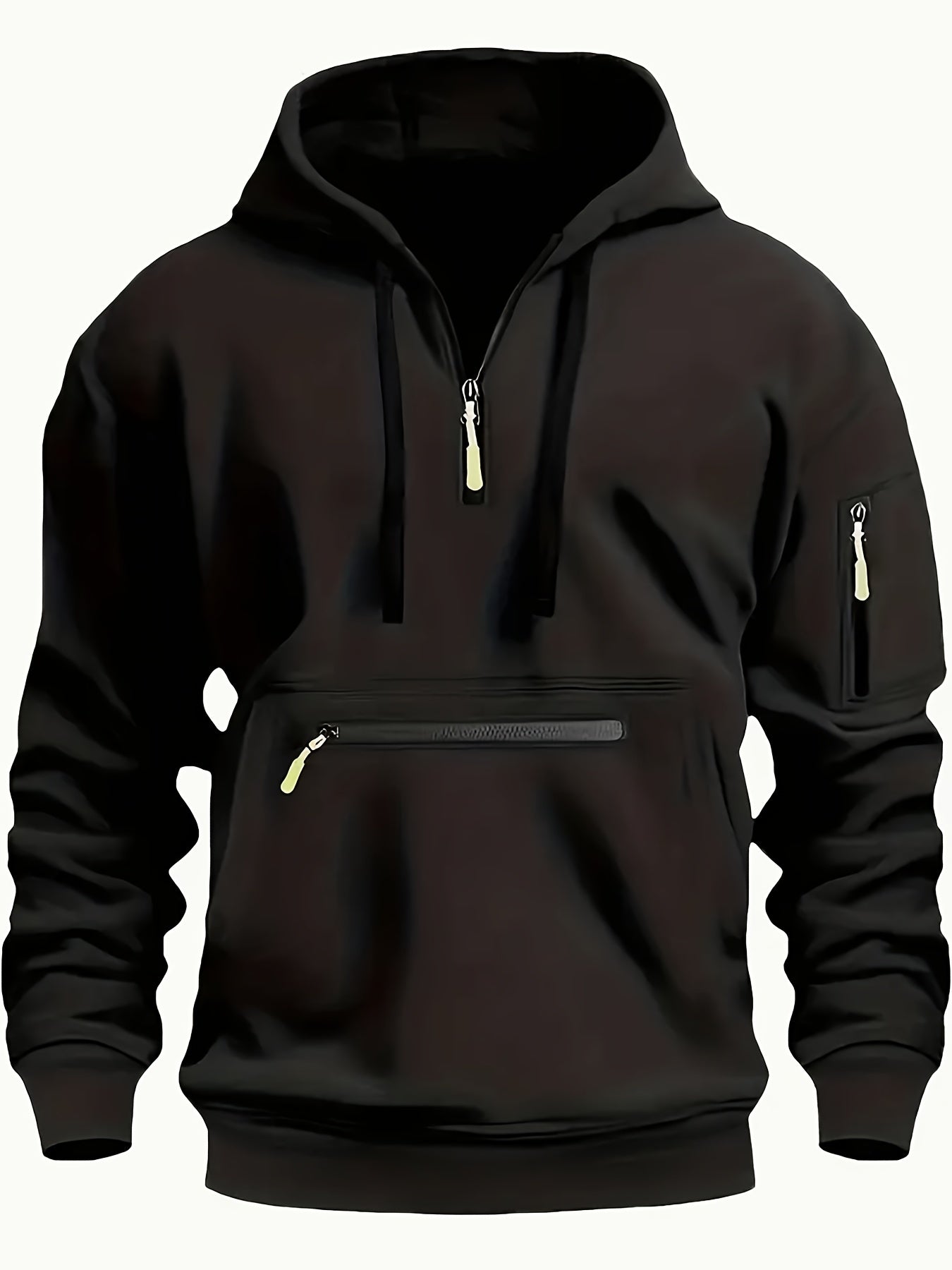 Thick, Warm, Oversized Men's Casual Zip-Up Hoodie - Kangaroo Pocket, Polyester Blend - Fall and Winter