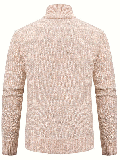 Stylish Men's Cardigan Soft Knit Men's Light Beige Open-Front Cardigan | Stylish Versatile Zip-Up Jacket for Office, Golf, and Casual Wear - H-Line Fit,