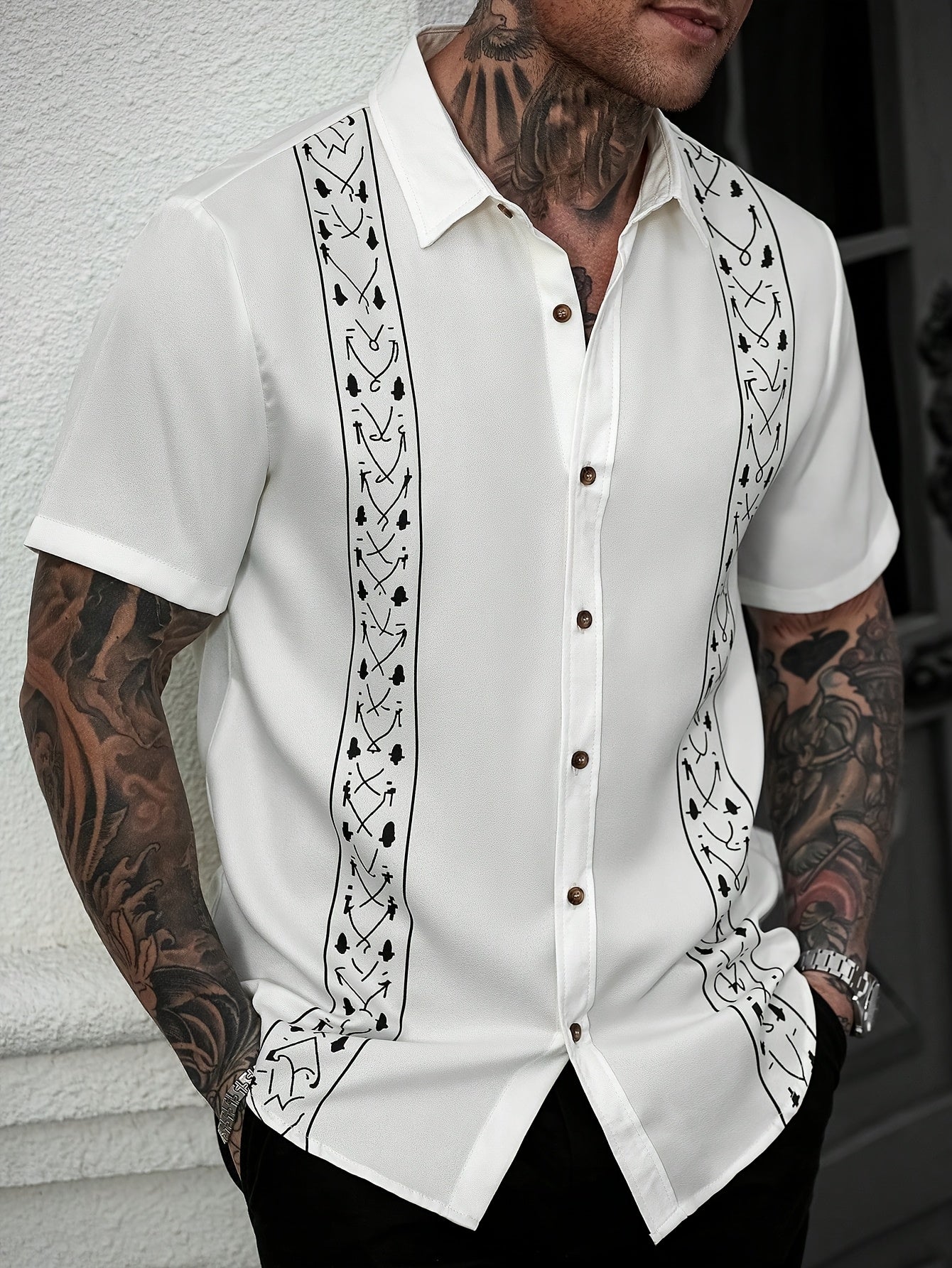 Quick-Dry Shirt Quick-Dry Men's Casual Button-Shirt | Ethnic Print, Short Sleeve, Lapel Collar, Summer Wear, Regular Fit