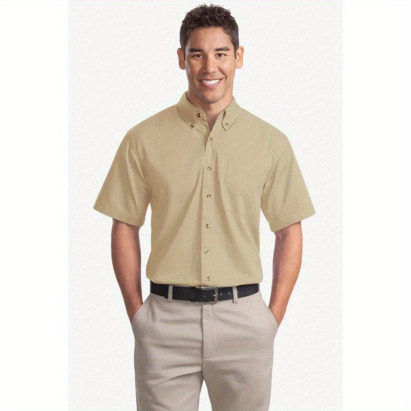 Port Authority Men's Short Sleeve Twill Shirt S500T - 5-Ounce Heavyweight 100%, Wrinkle-Resistant & Easy-Care, Classic Pointed Collar with Horn Buttons,