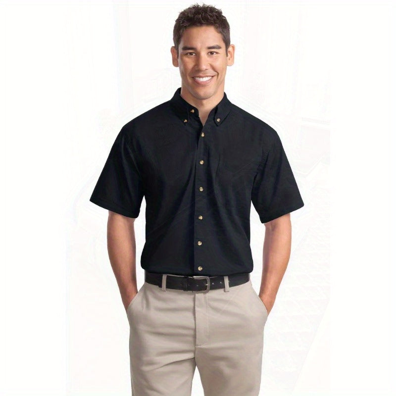 Port Authority Men's Short Sleeve Twill Shirt S500T - 5-Ounce Heavyweight 100%, Wrinkle-Resistant & Easy-Care, Classic Pointed Collar with Horn Buttons,