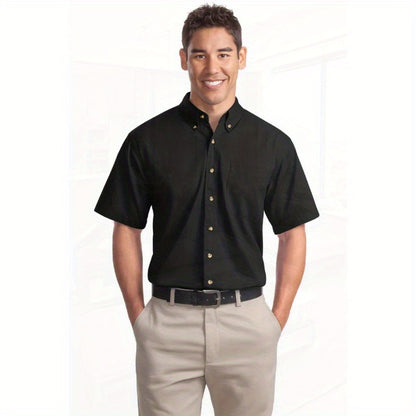 Port Authority Men's Short Sleeve Twill Shirt S500T - 5-Ounce Heavyweight 100%, Wrinkle-Resistant & Easy-Care, Classic Pointed Collar with Horn Buttons,
