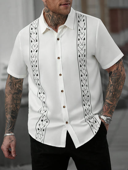 Quick-Dry Shirt Quick-Dry Men's Casual Button-Shirt | Ethnic Print, Short Sleeve, Lapel Collar, Summer Wear, Regular Fit