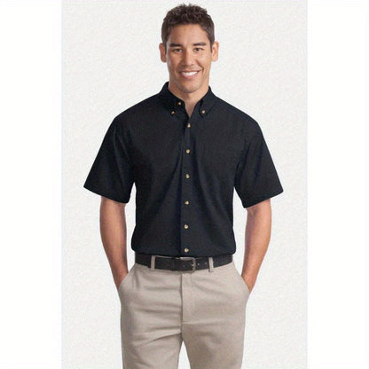 Port Authority Men's Short Sleeve Twill Shirt S500T - 5-Ounce Heavyweight 100%, Wrinkle-Resistant & Easy-Care, Classic Pointed Collar with Horn Buttons,