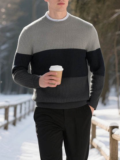 Men'S Sweater - Classic Pullover Sweater for Fall\u002FWinter, Soft Knit Long Sleeve Sweater in Dark Blue\u002FBlack\u002FGray\u002F