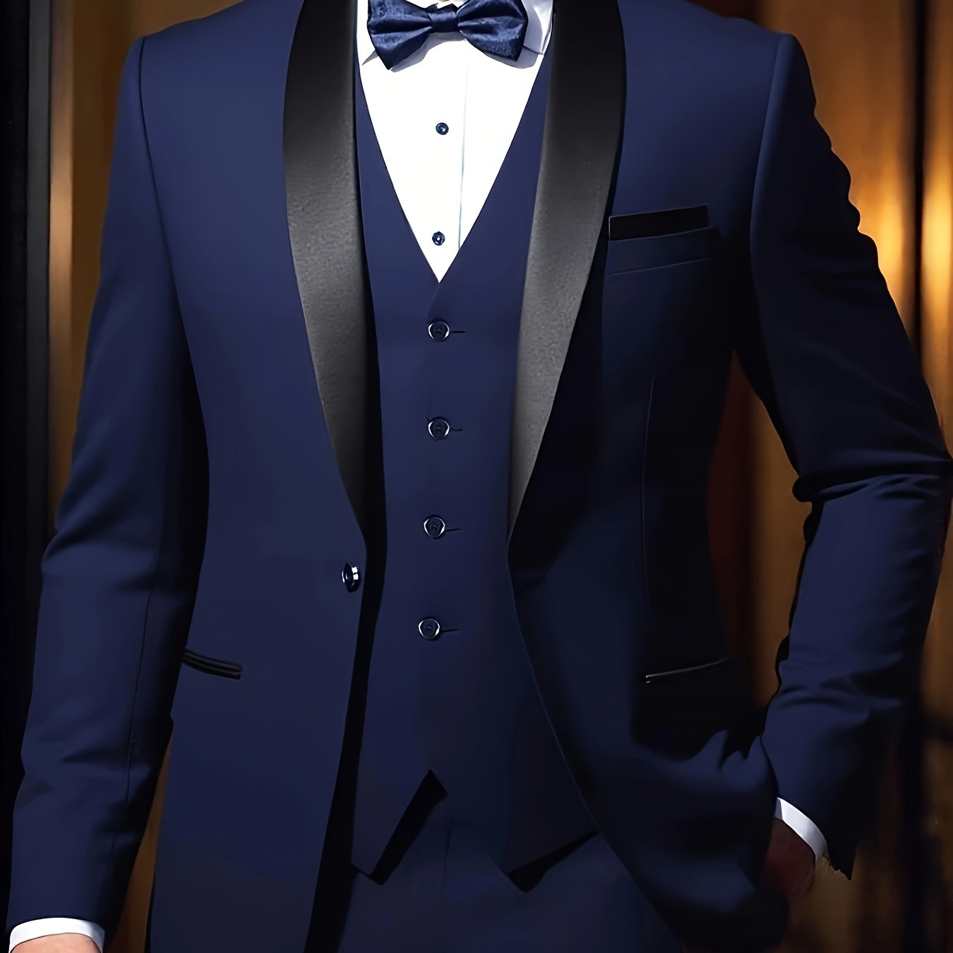 Three-Piece Formal Suit Set Men's Three-Piece Suit Set - Large Size Formal Attire with Notch Lapel, Includes Trousers & Vest for Weddings, Work & Festive Gifts