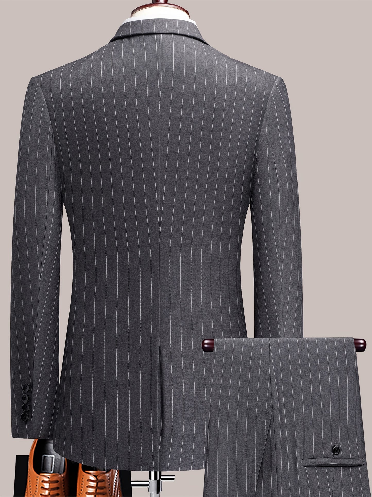 Men'S Striped Suit Set for Business Casual And Formal Events, Featuring a Lightweight Design Suitable for Spring And Autumn. The Two-Piece Suit Is Durable,
