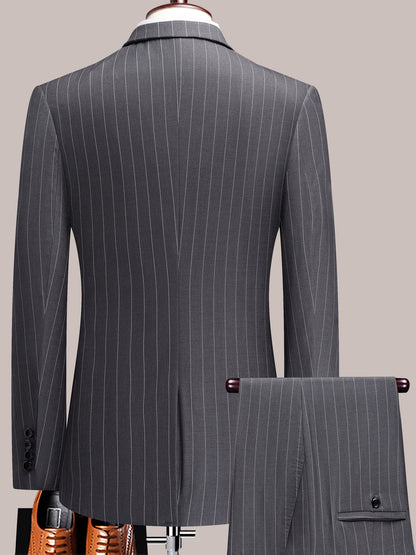 Men'S Striped Suit Set for Business Casual And Formal Events, Featuring a Lightweight Design Suitable for Spring And Autumn. The Two-Piece Suit Is Durable,