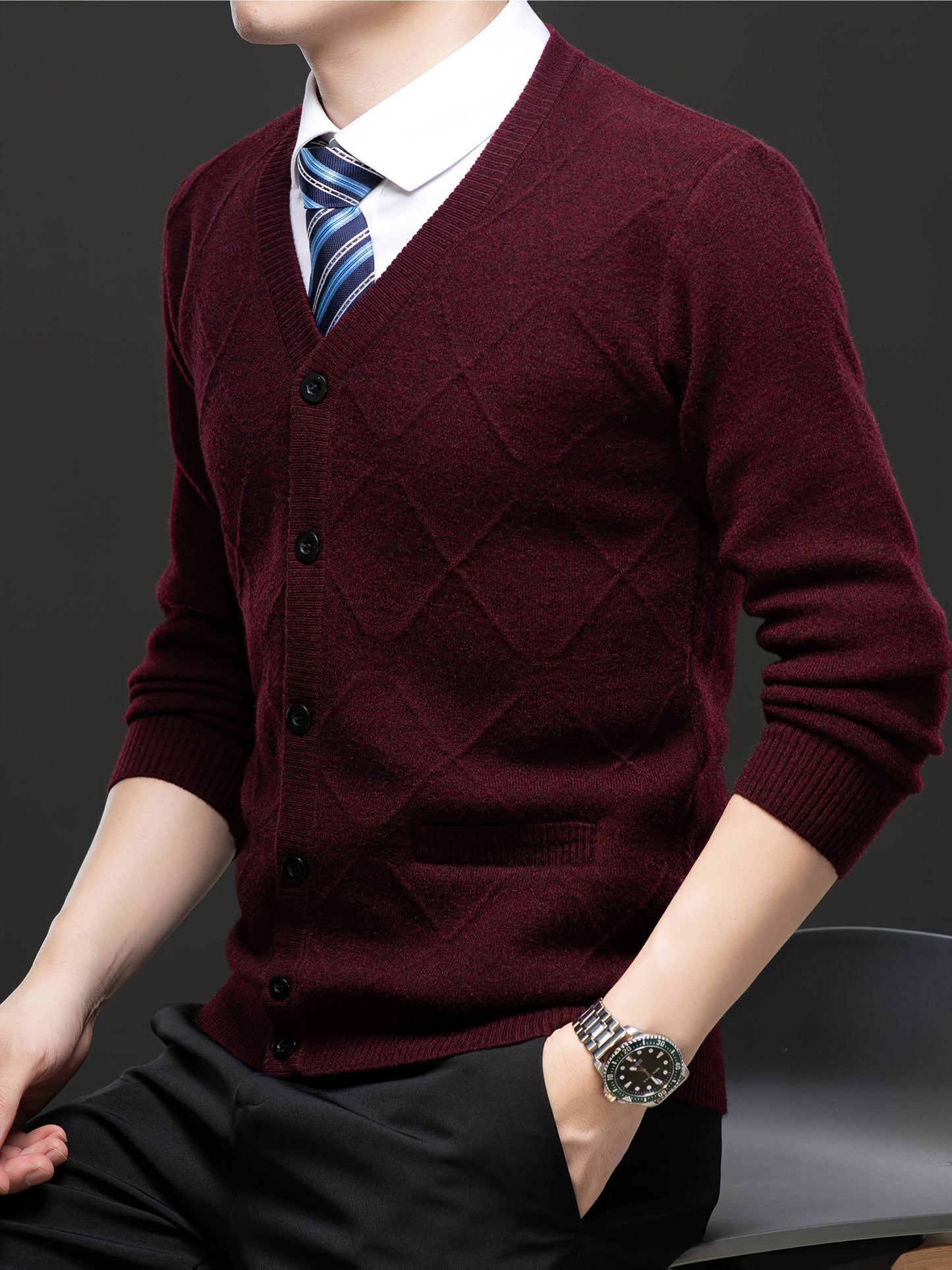 Men's Fleece-Lined Cardigan Fleece-Lined Knit Cardigan for Men | Thickened Casual V-Neck Top | Autumn and Winter