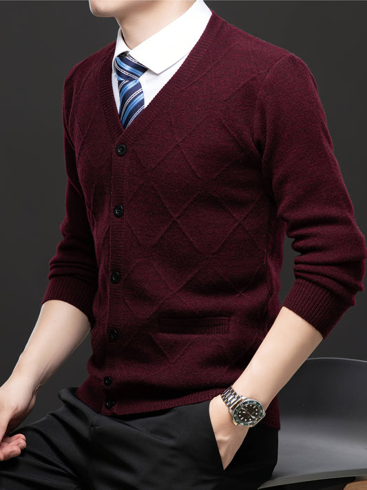 Men's Fleece-Lined Cardigan Fleece-Lined Knit Cardigan for Men | Thickened Casual V-Neck Top | Autumn and Winter