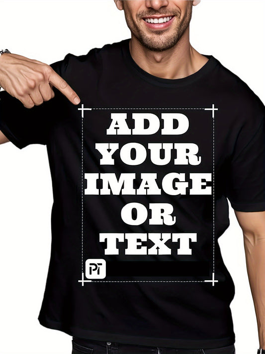 Custom Photo Text T Shirt Men's Custom Photo\u002FText T-Shirt - Dual-Sided Print, Striped Geometric Design, Durable Machine-Washable Fabric