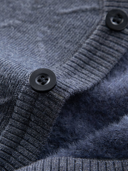 Men's Fleece-Lined Cardigan Fleece-Lined Knit Cardigan for Men | Thickened Casual V-Neck Top | Autumn and Winter