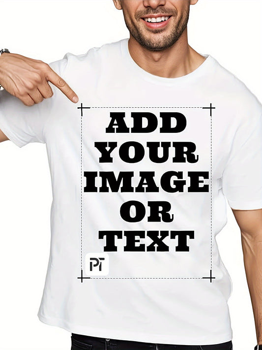 Custom Photo Text T Shirt Men's Custom Photo\u002FText T-Shirt - Dual-Sided Print, Striped Geometric Design, Durable Machine-Washable Fabric