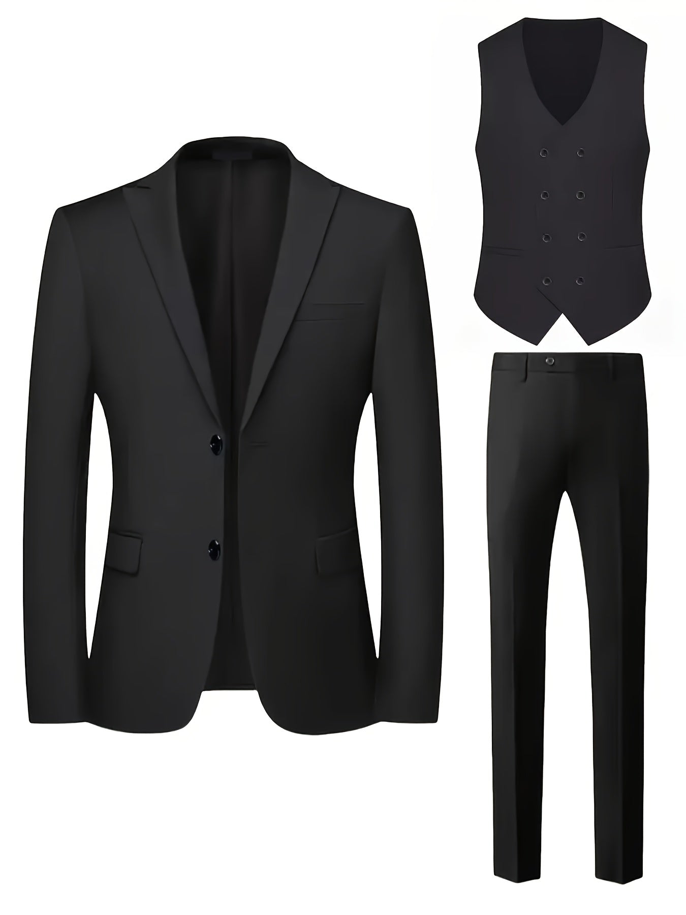 Men's Notch Lapel Suit Set, Single-Breasted Double-Breasted Jacket with Pants and Vest, Suitable for Formal Wear, Wedding Attire, Workwear, or Festive Gift