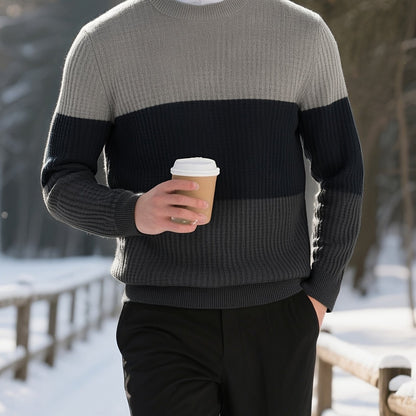 Men'S Sweater - Classic Pullover Sweater for Fall\u002FWinter, Soft Knit Long Sleeve Sweater in Dark Blue\u002FBlack\u002FGray\u002F