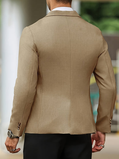 Stylish Casual Blazer Classic Men's Beige Casual Blazer | Long Sleeve Button-Up with Lapel Collar, Regular Fit for Business,