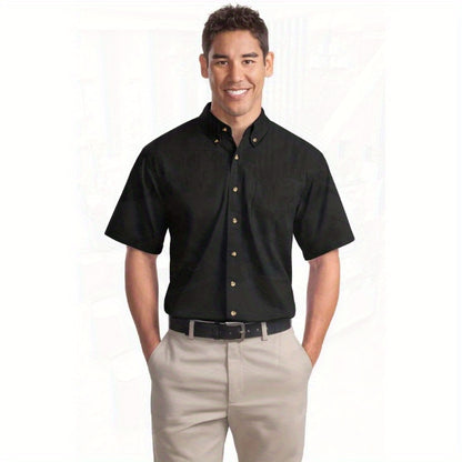 Port Authority Men's Short Sleeve Twill Shirt S500T - 5-Ounce Heavyweight 100%, Wrinkle-Resistant & Easy-Care, Classic Pointed Collar with Horn Buttons,