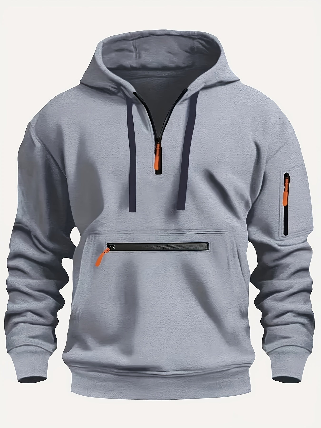 Thick, Warm, Oversized Men's Casual Zip-Up Hoodie - Kangaroo Pocket, Polyester Blend - Fall and Winter