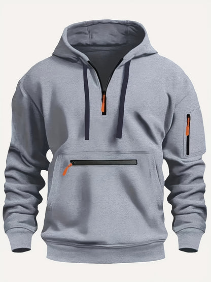 Thick, Warm, Oversized Men's Casual Zip-Up Hoodie - Kangaroo Pocket, Polyester Blend - Fall and Winter
