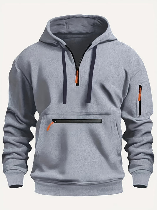 Thick, Warm, Oversized Men's Casual Zip-Up Hoodie - Kangaroo Pocket, Polyester Blend - Fall and Winter