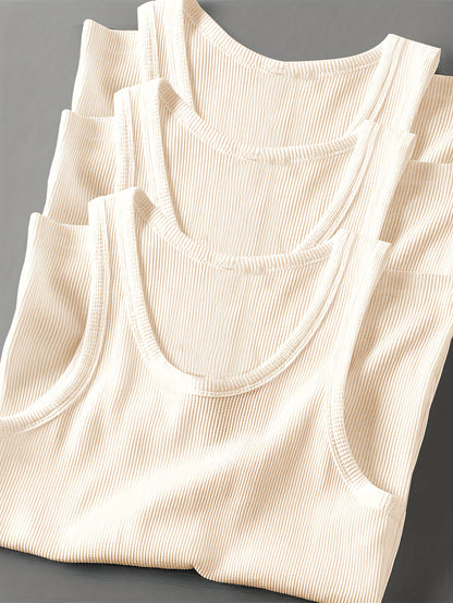 3pcs Men's Solid Color Sleeveless Tank Tops - Sporty Slim Fit, Breathable Stretch Fabric, Round Neck, Machine Washable, All-Season Casual & Athletic Wear