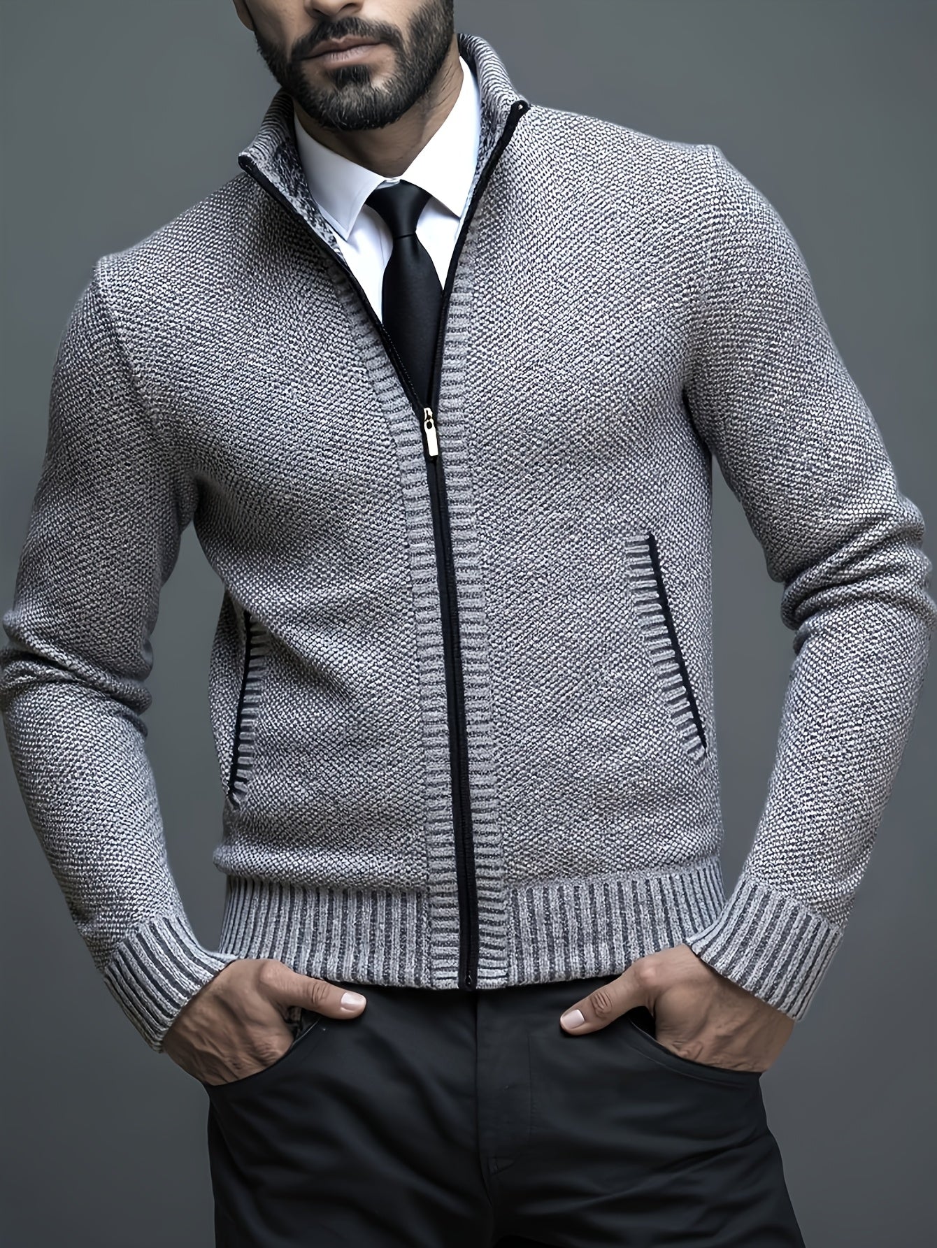 Stylish Men's Cardigan Soft Knit Men's Light Beige Open-Front Cardigan | Stylish Versatile Zip-Up Jacket for Office, Golf, and Casual Wear - H-Line Fit,