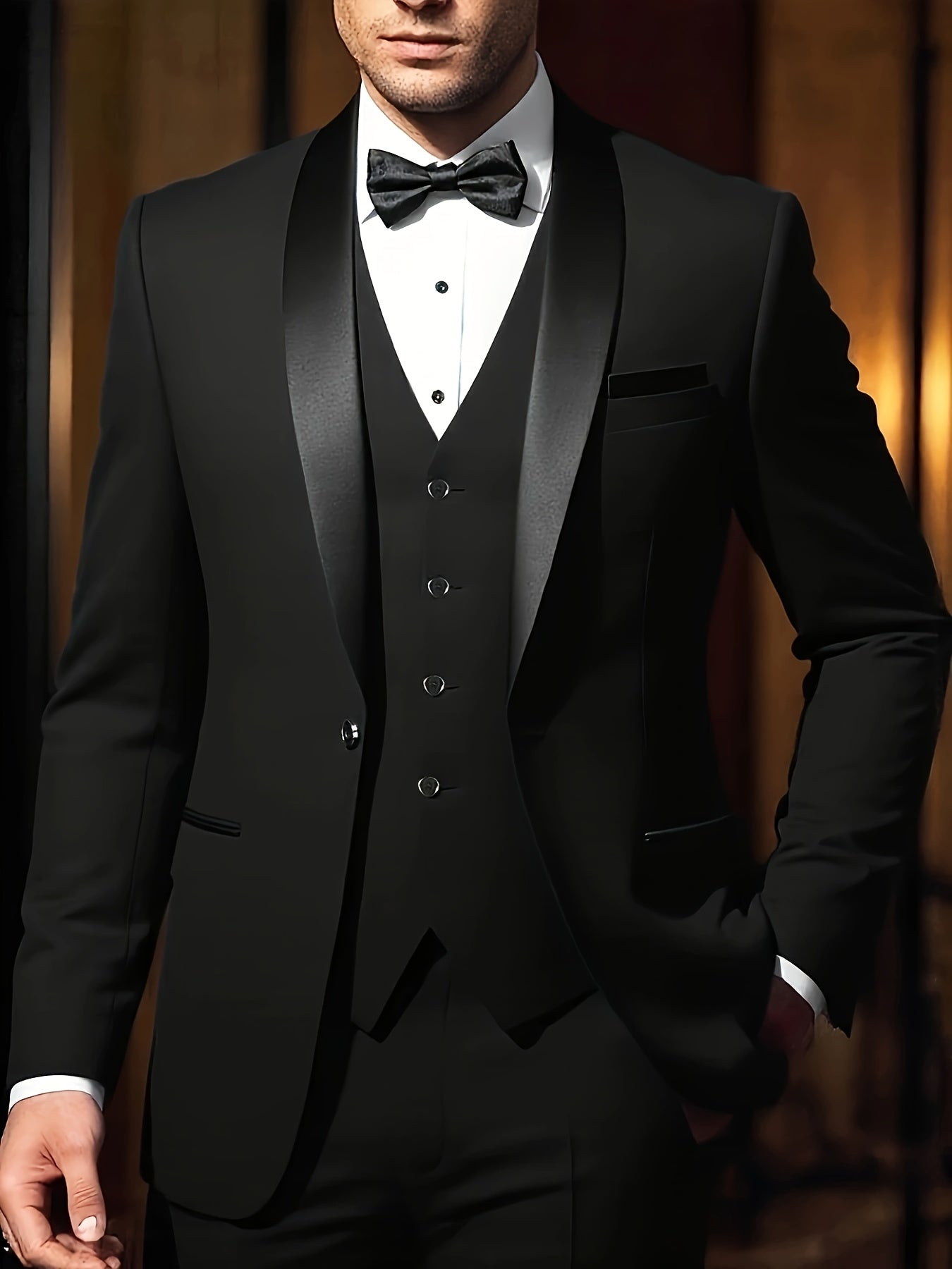 Three-Piece Formal Suit Set Men's Three-Piece Suit Set - Large Size Formal Attire with Notch Lapel, Includes Trousers & Vest for Weddings, Work & Festive Gifts