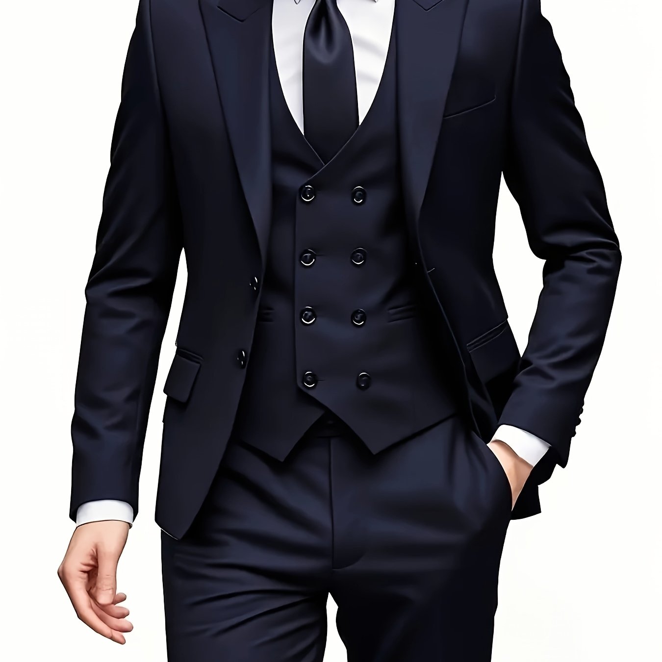 Men's Notch Lapel Suit Set, Single-Breasted Double-Breasted Jacket with Pants and Vest, Suitable for Formal Wear, Wedding Attire, Workwear, or Festive Gift