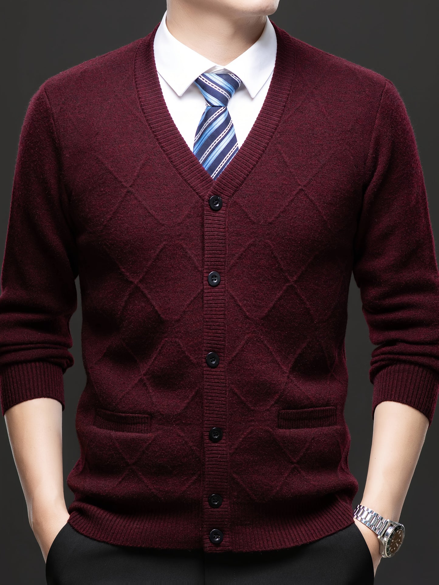 Men's Fleece-Lined Cardigan Fleece-Lined Knit Cardigan for Men | Thickened Casual V-Neck Top | Autumn and Winter