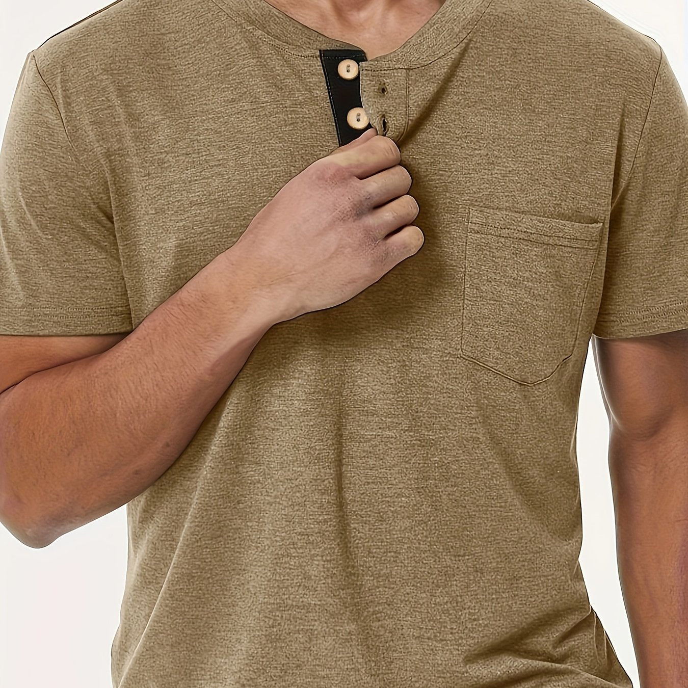 Stylish T-Shirt Soft Stretch Men's Plus Size Casual Henley T-Shirt | Lightweight 175gsm, Regular Fit Round Neck with Chest Pocket & Button Detail,