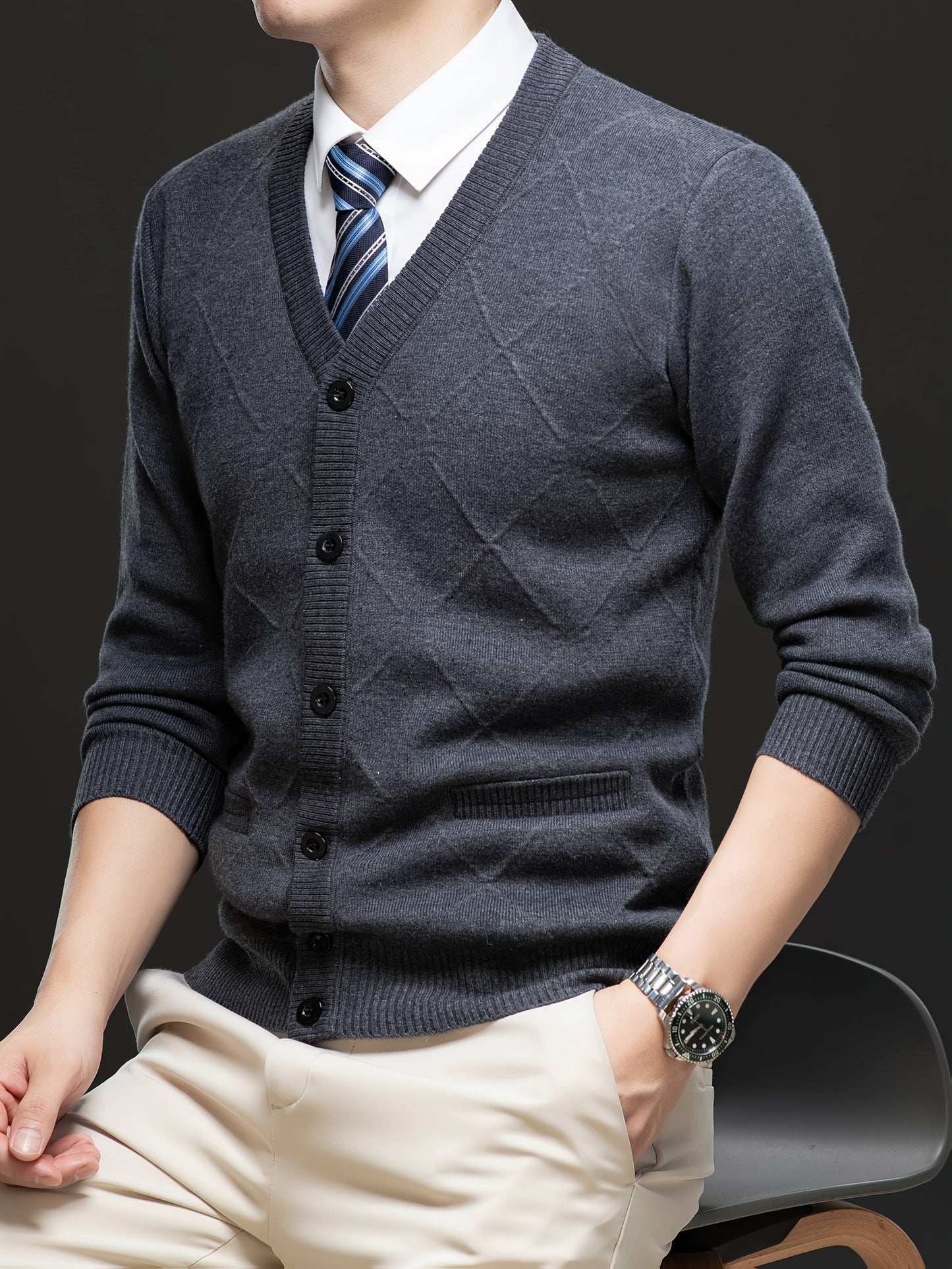 Men's Fleece-Lined Cardigan Fleece-Lined Knit Cardigan for Men | Thickened Casual V-Neck Top | Autumn and Winter
