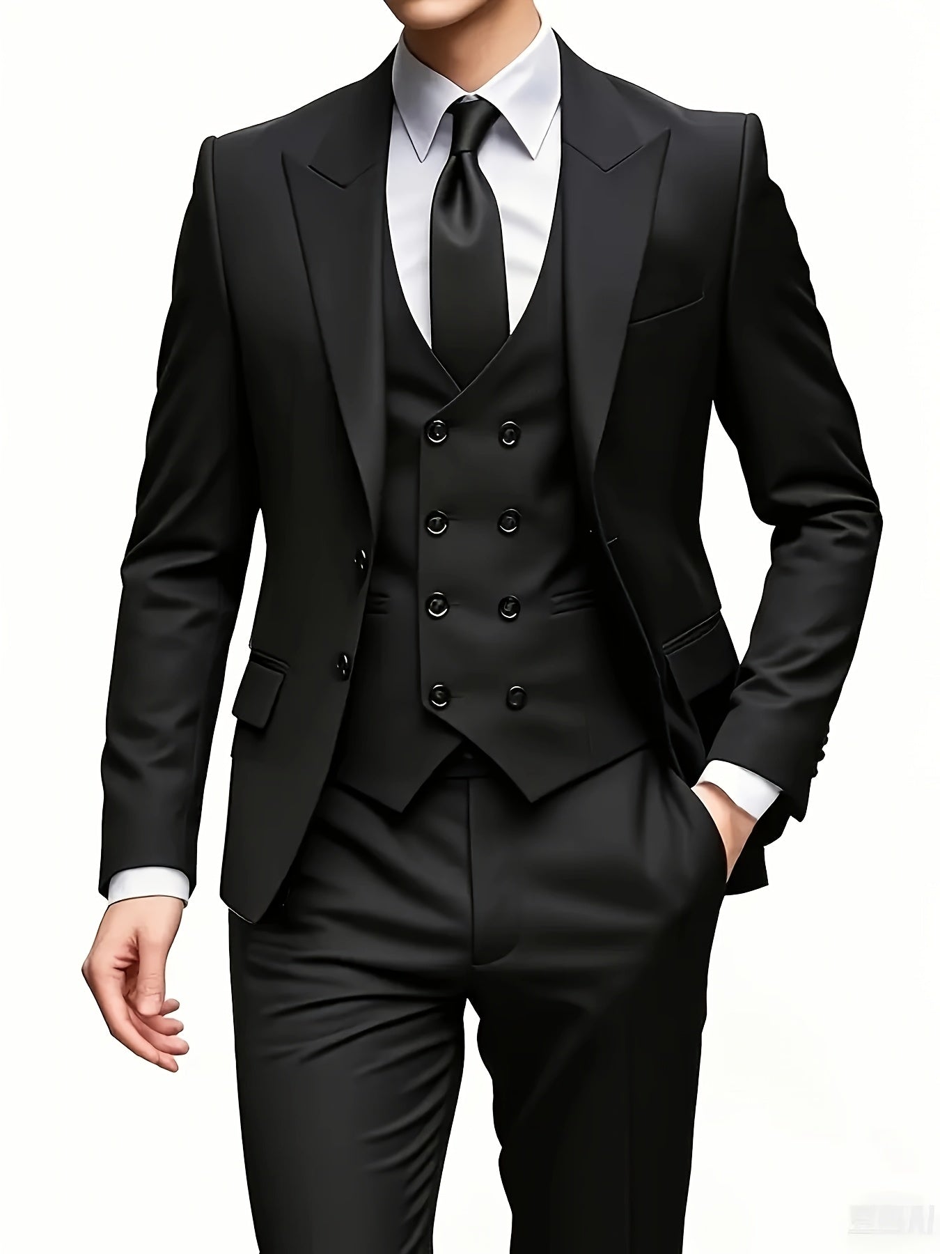 Men's Notch Lapel Suit Set, Single-Breasted Double-Breasted Jacket with Pants and Vest, Suitable for Formal Wear, Wedding Attire, Workwear, or Festive Gift