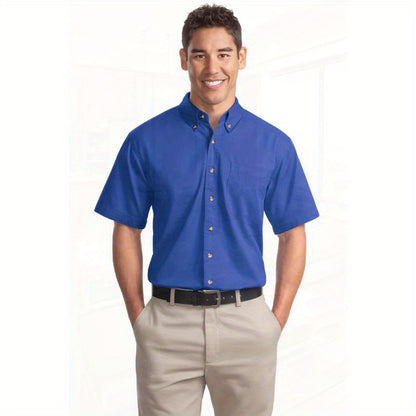 Port Authority Men's Short Sleeve Twill Shirt S500T - 5-Ounce Heavyweight 100%, Wrinkle-Resistant & Easy-Care, Classic Pointed Collar with Horn Buttons,