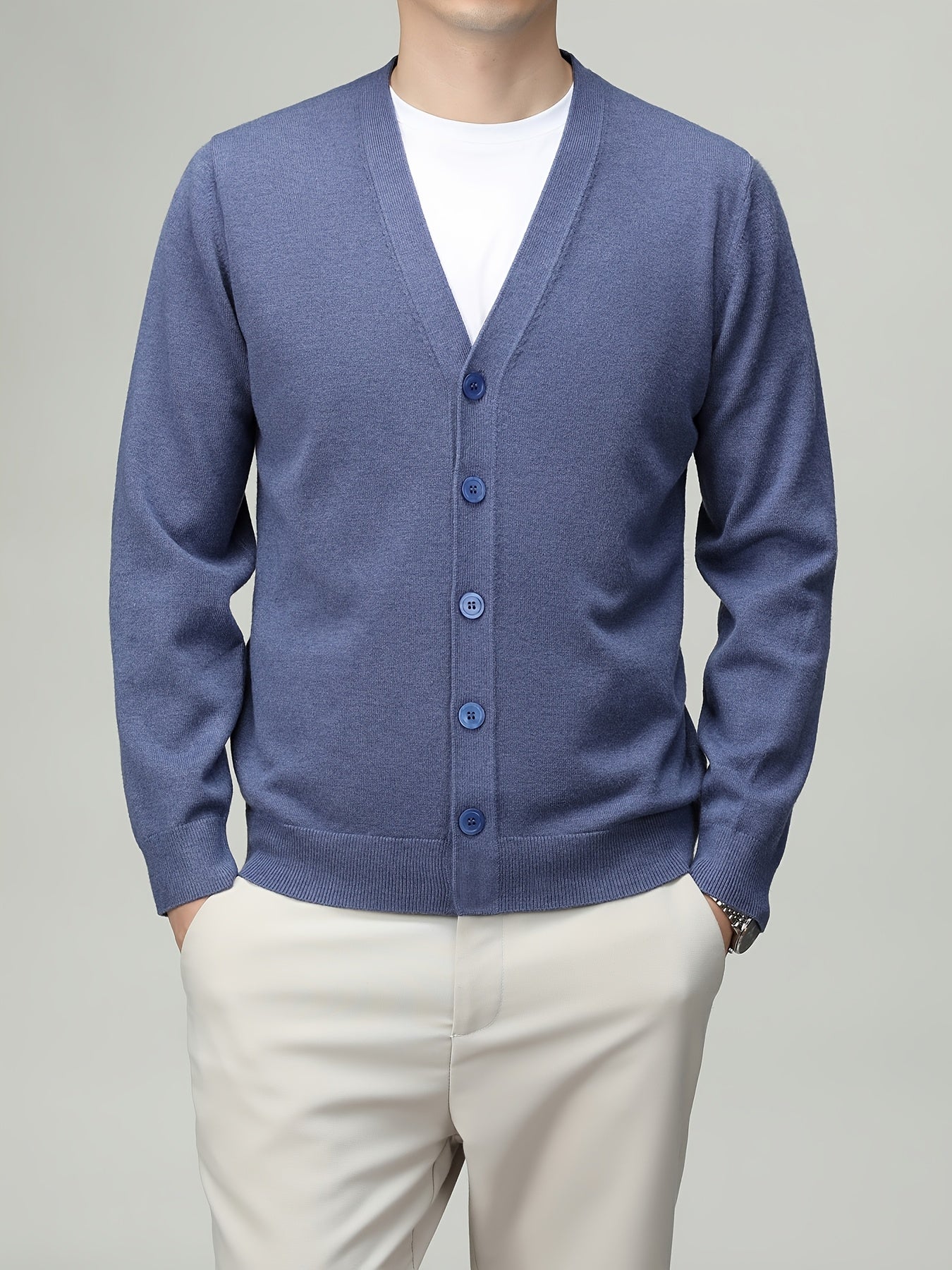Men'S Classic Button-Up Cardigan - Soft Viscose Blend, Warm Long Sleeve Open Front Sweater for Fall\u002FWinter, Solid Color Elegant Versatile Top for Business,