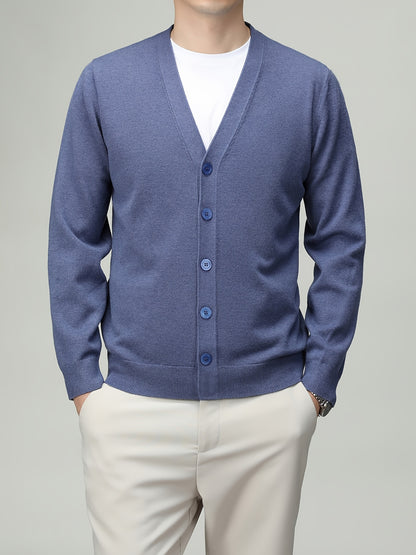 Men'S Classic Button-Up Cardigan - Soft Viscose Blend, Warm Long Sleeve Open Front Sweater for Fall\u002FWinter, Solid Color Elegant Versatile Top for Business,