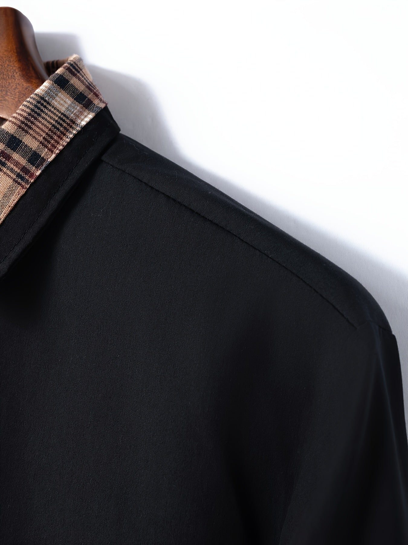 Men'S Casual Long Sleeve Shirt with Color Block Pocket Design - Comfortable Collar, Breathable Fabric,
