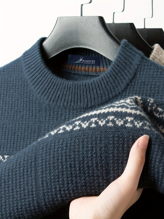 FORTEI Slight Elasticity Men'S Sweater with a Round Neck, Jacquard Design, Soft and Skin-Friendly Feel for Winter 25 F0096144098