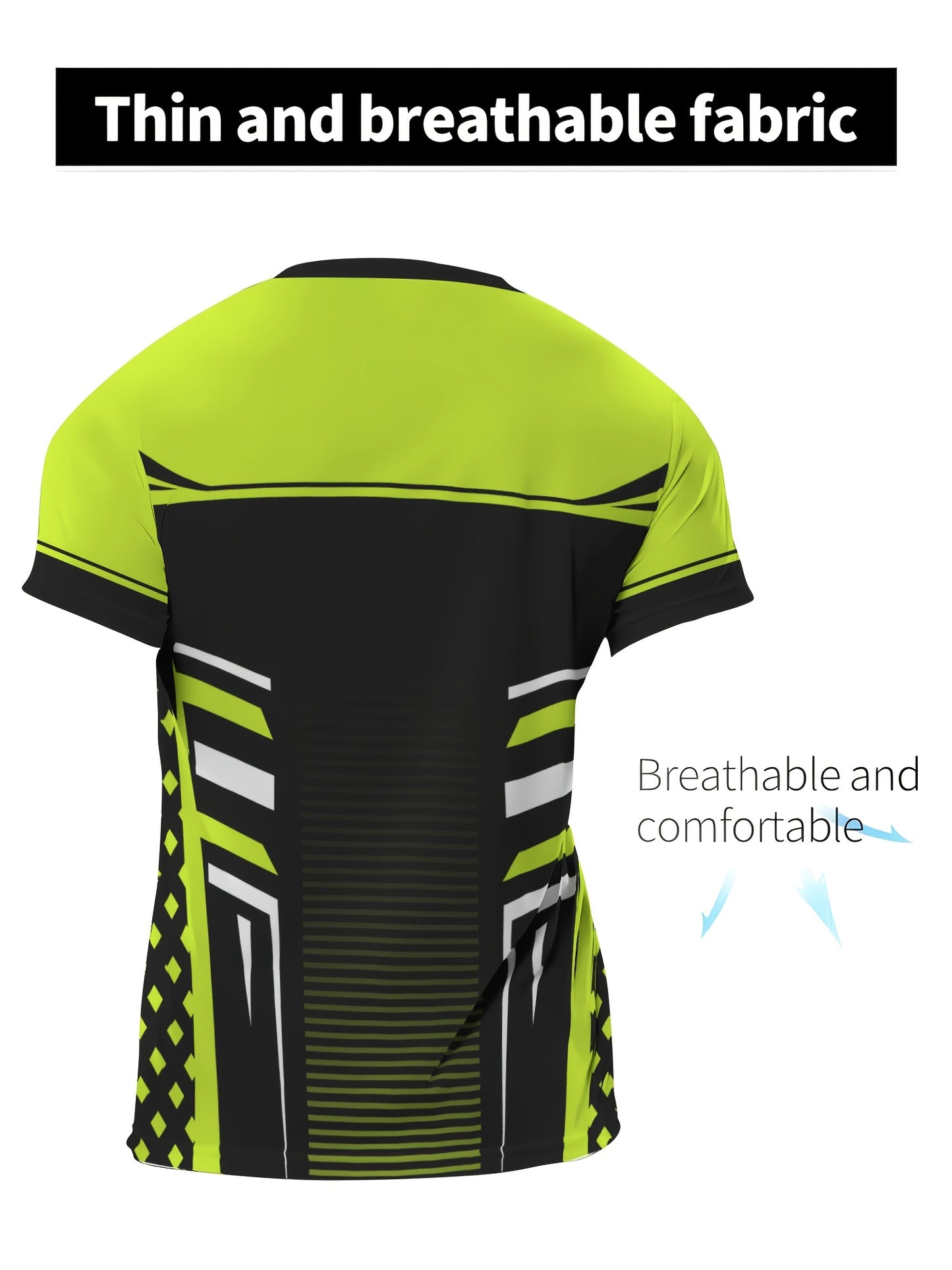 Geometric print high stretch skinny fit short sleeve crew neck T-shirt, quick-drying sports top for summer fitness,