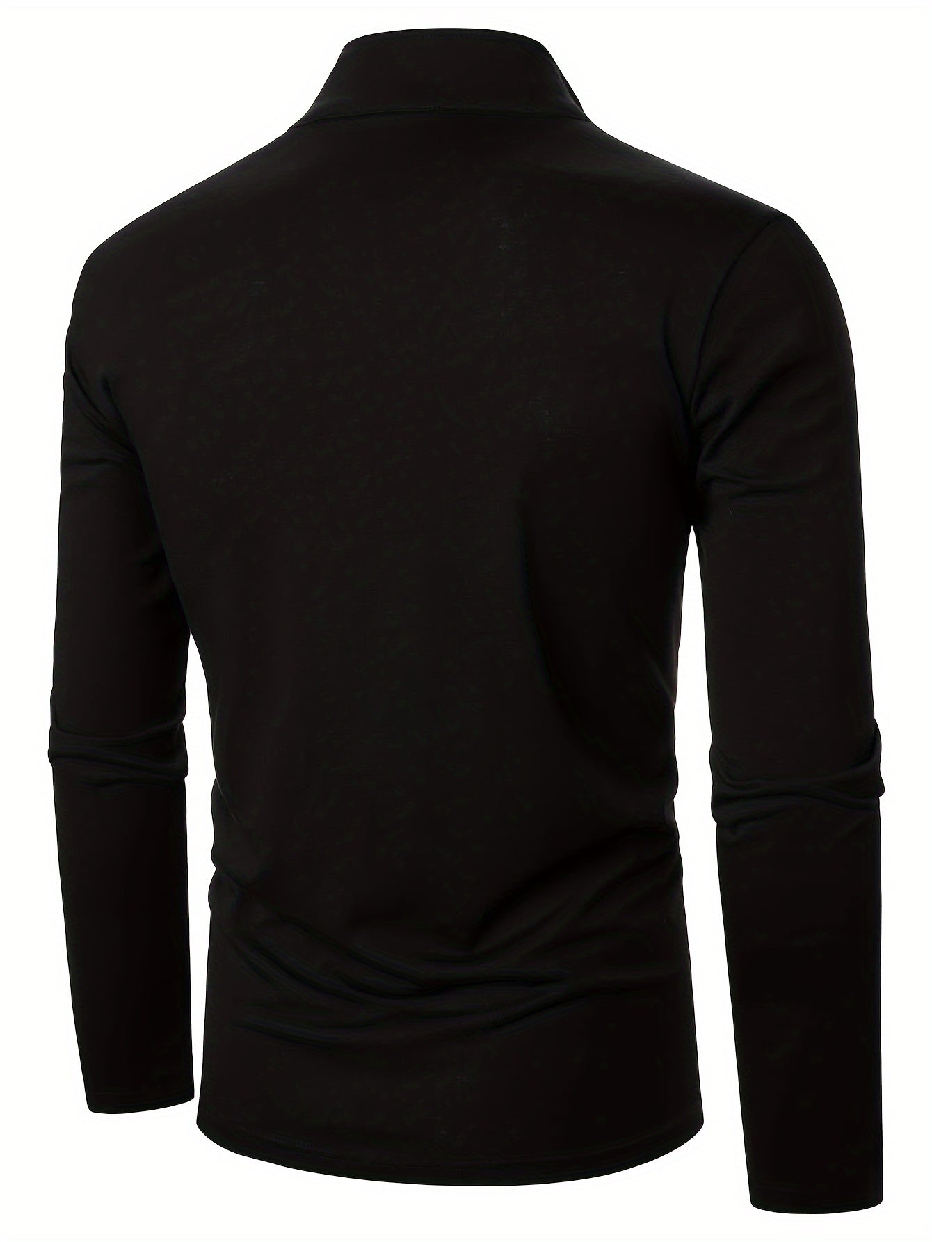 Stretchy T-Shirt Casual Stretchy Polyester Blend Men's Color Block Half-Zip Collared Long Sleeve T-Shirt | Machine Washable, Ideal for Spring & Fall