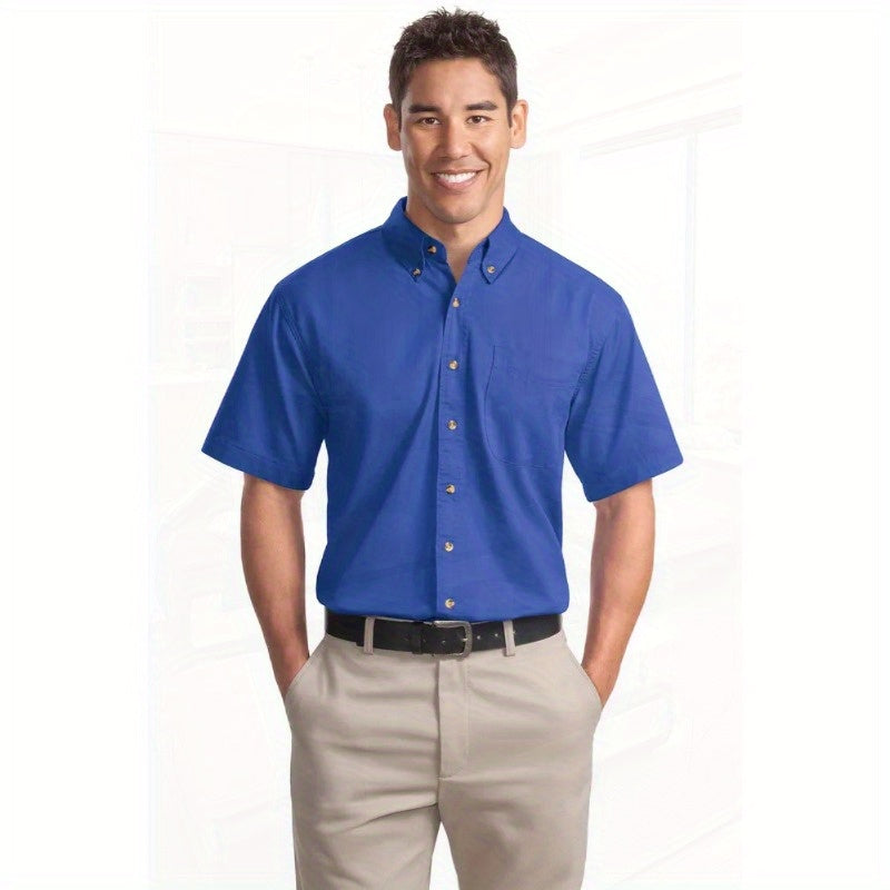 Port Authority Men's Short Sleeve Twill Shirt S500T - 5-Ounce Heavyweight 100%, Wrinkle-Resistant & Easy-Care, Classic Pointed Collar with Horn Buttons,