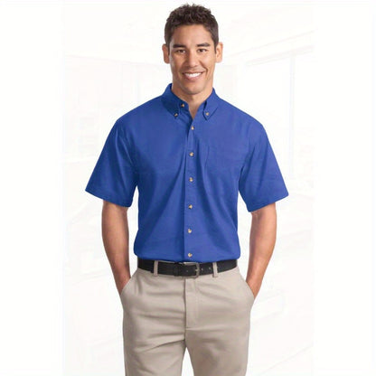 Port Authority Men's Short Sleeve Twill Shirt S500T - 5-Ounce Heavyweight 100%, Wrinkle-Resistant & Easy-Care, Classic Pointed Collar with Horn Buttons,