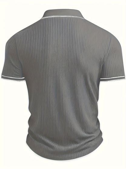 Textured Striped Shirt Textured Striped Collar Men's Short Sleeve Shirt | Solid Color, Regular Fit, Machine Washable, Versatile for Business Casual & Formal Occasions