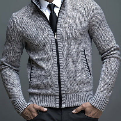 Stylish Men's Cardigan Soft Knit Men's Light Beige Open-Front Cardigan | Stylish Versatile Zip-Up Jacket for Office, Golf, and Casual Wear - H-Line Fit,