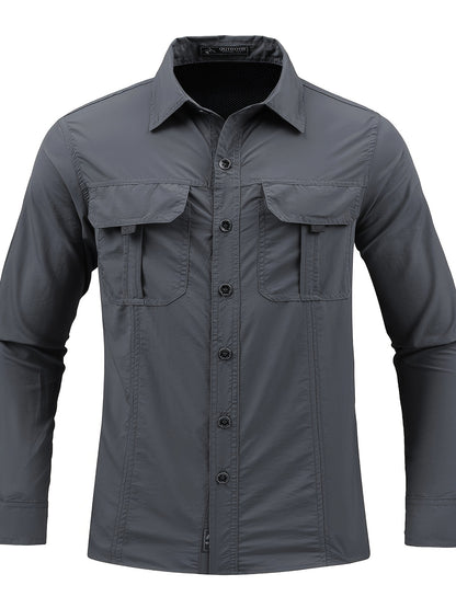 Mens Quick Dry Shirt Men's Quick-Dry Shirt - Beige Button-Up Formal & casual shirt with Button Front Placket, Long Sleeve Non-Sticky Fabric for Office, Outdoor,