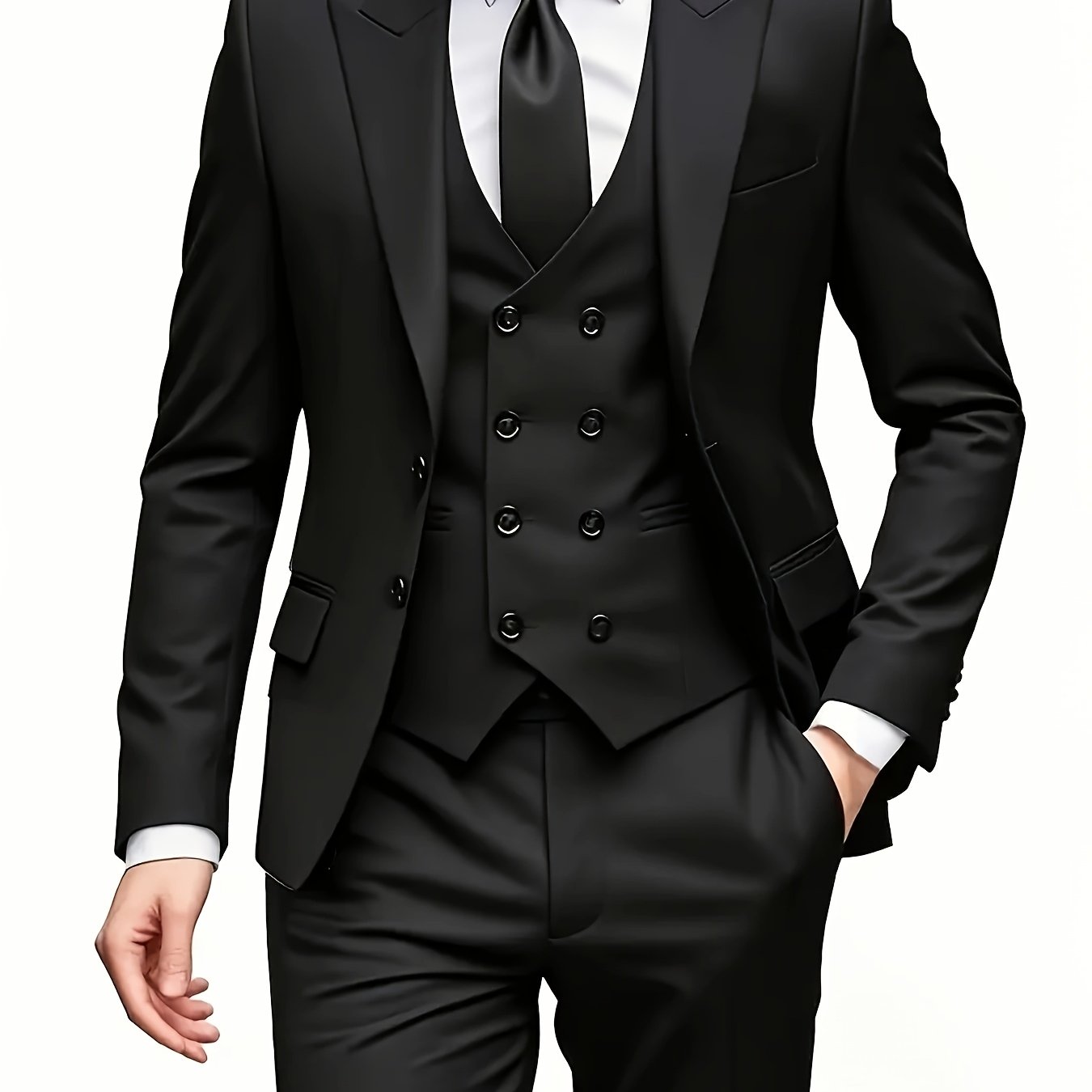 Men's Notch Lapel Suit Set, Single-Breasted Double-Breasted Jacket with Pants and Vest, Suitable for Formal Wear, Wedding Attire, Workwear, or Festive Gift